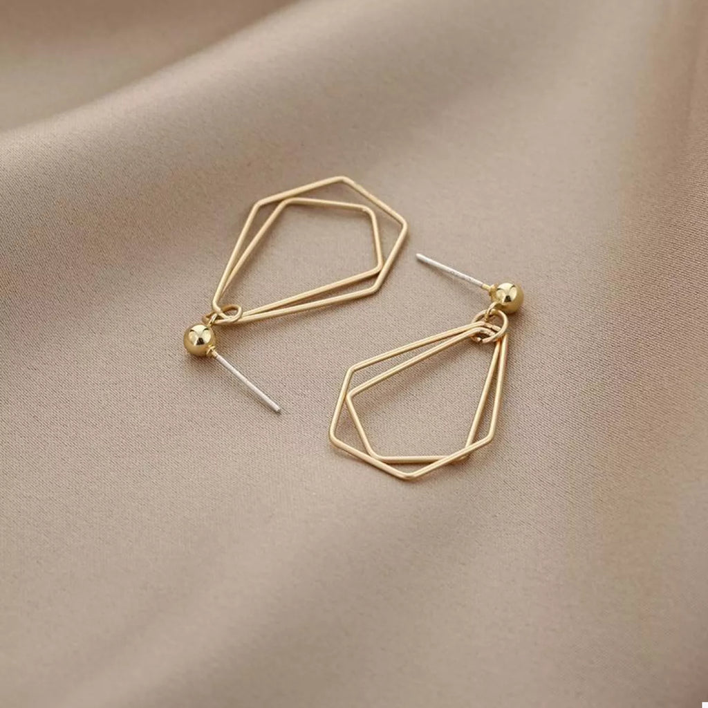 18K Gold-Plated Alloy Geometric Wire Drop Earrings