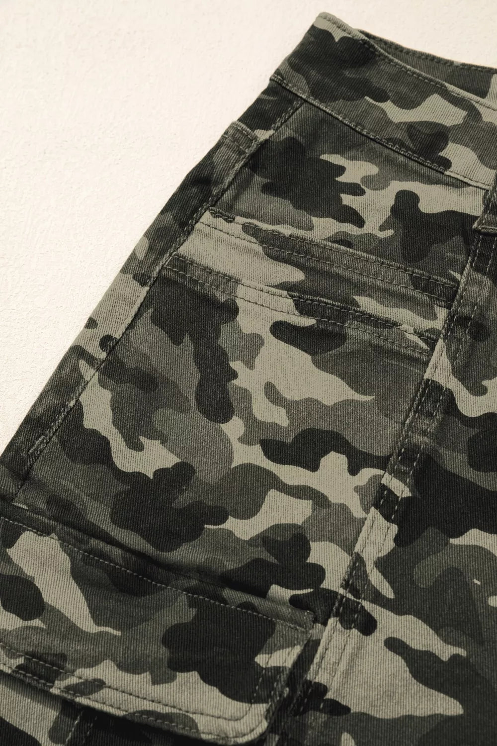 Camouflage Print Multi Pocketed Womens Denim Pants