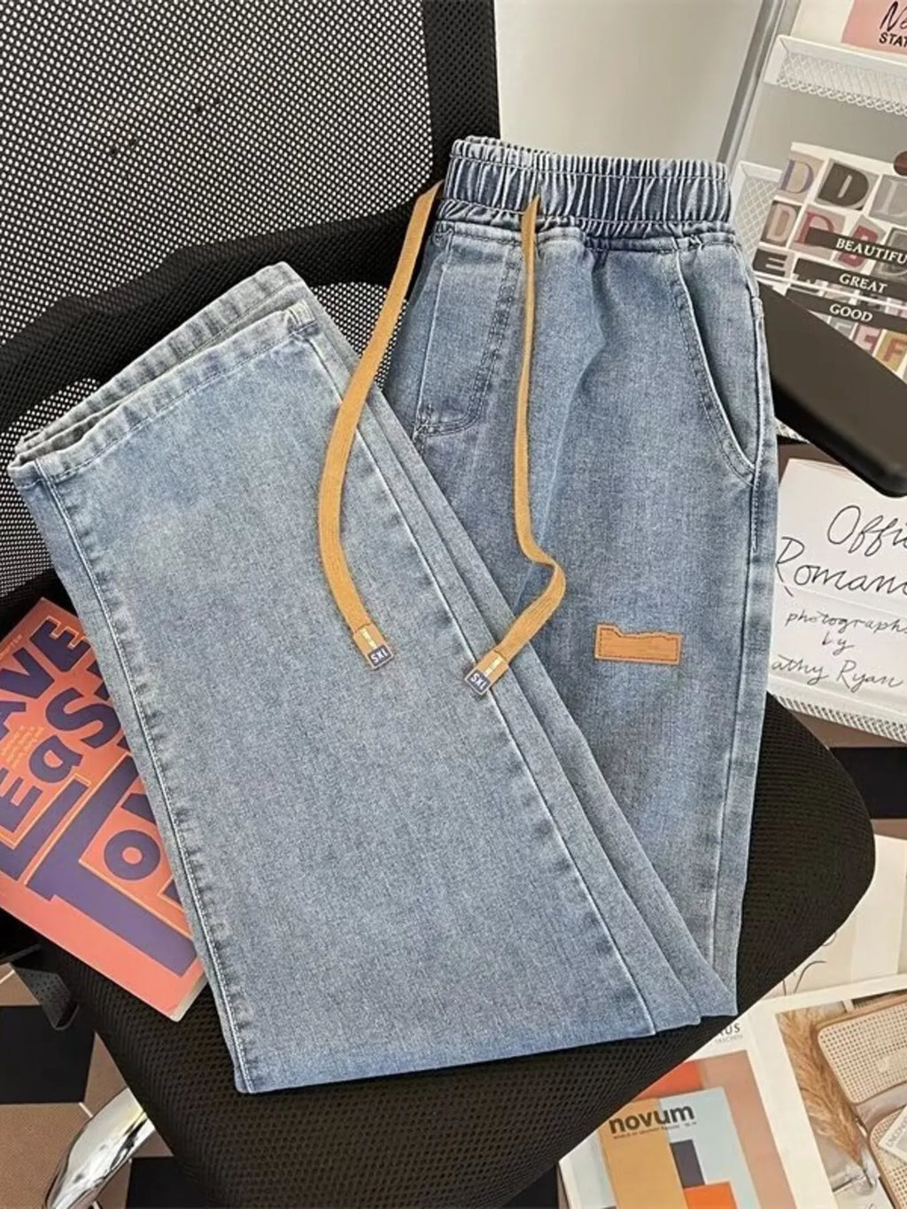 Men's Plus Size Drawstring Wide Leg Jeans