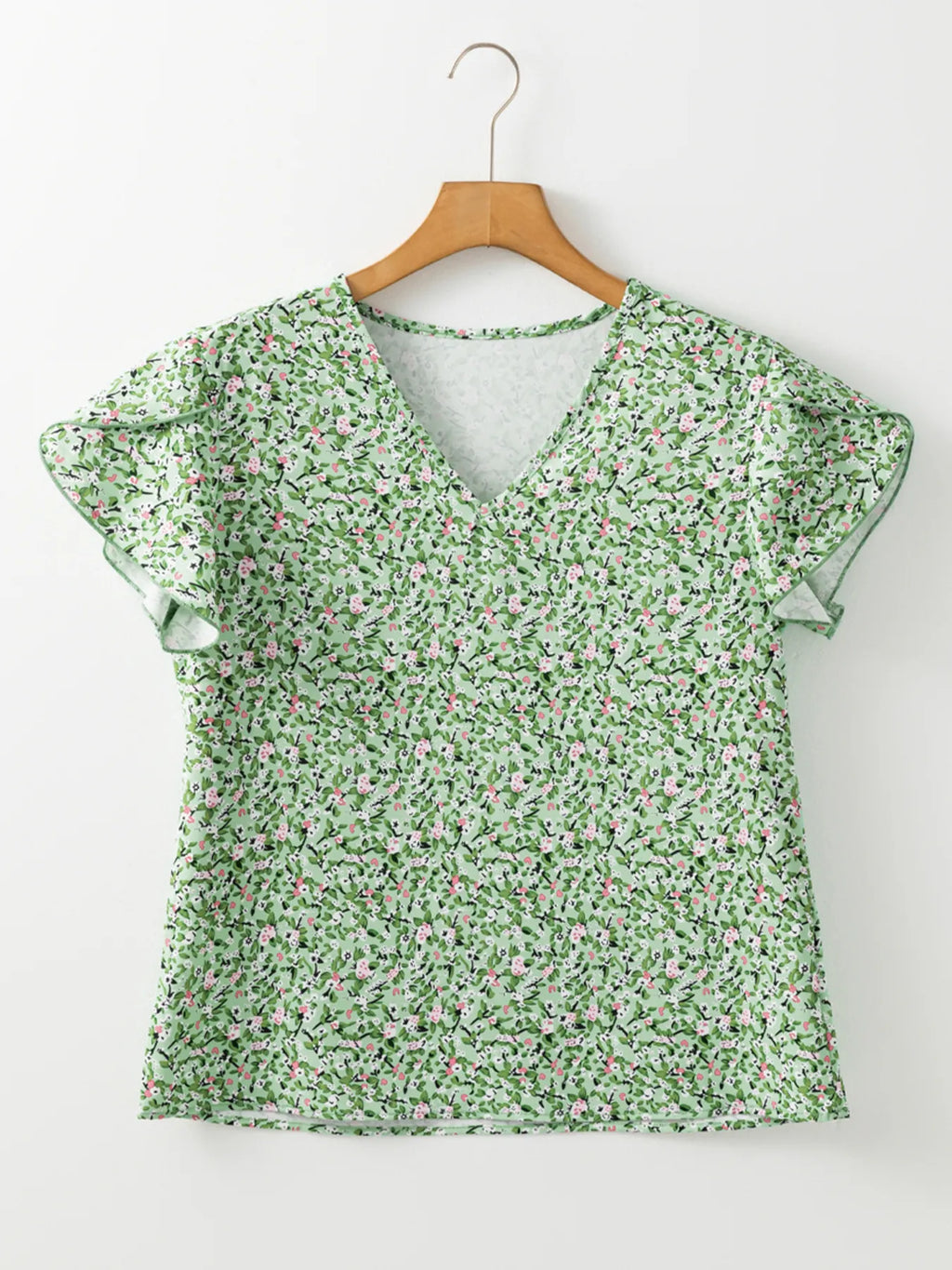 Floral Print V-Neck Short Sleeve Blouse
