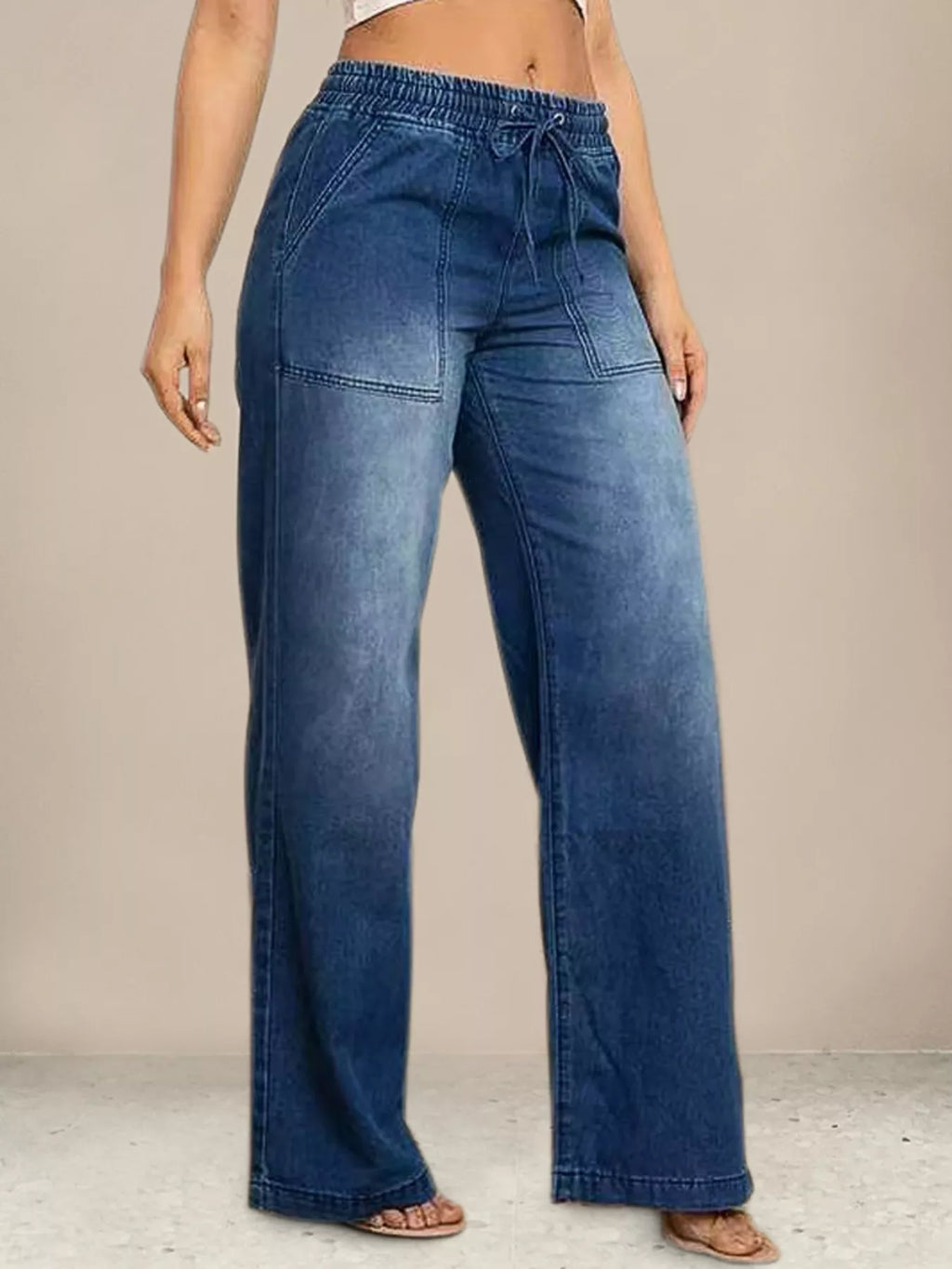Drawstring Waist Wide Leg Jeans