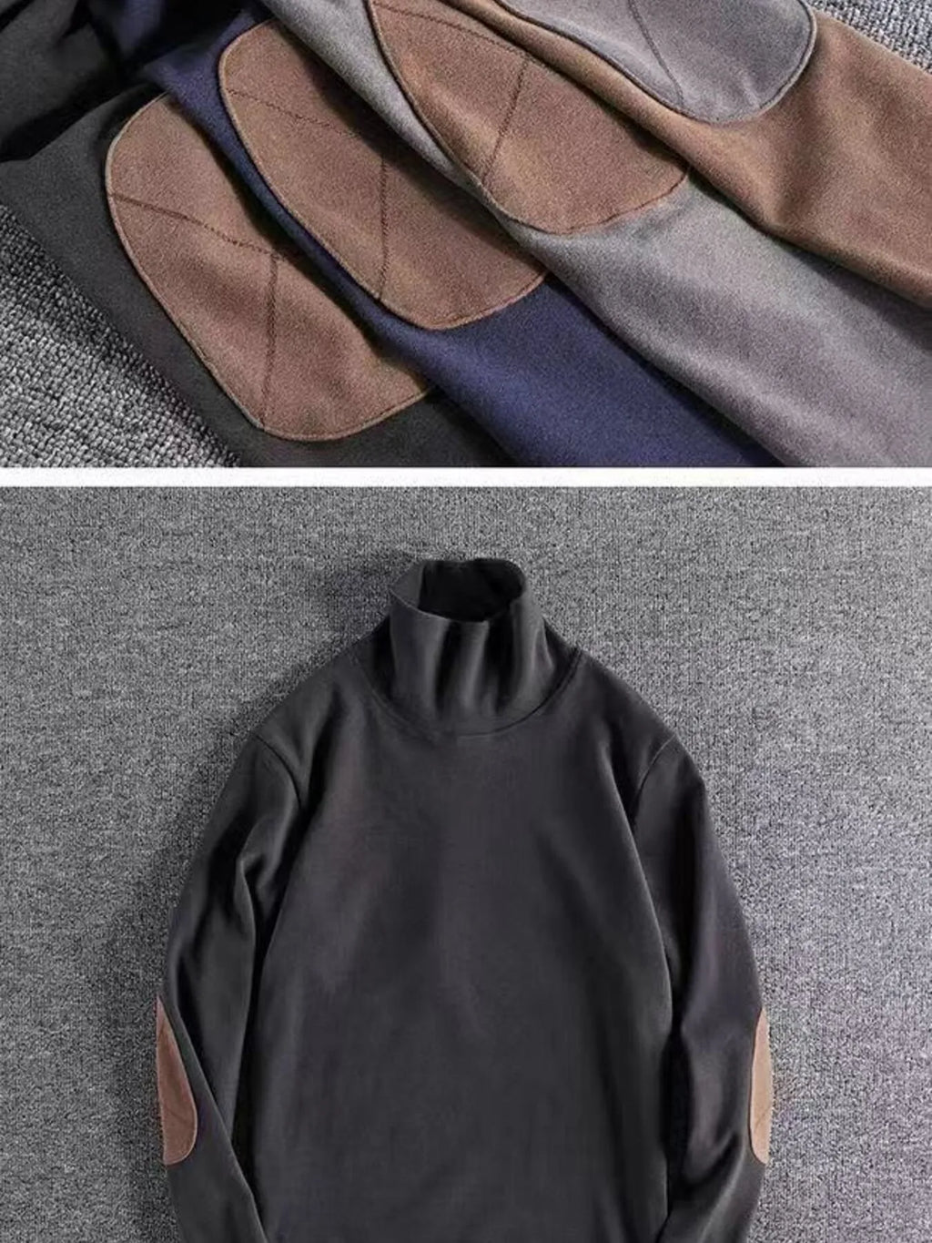 Men's Turtleneck Long Sleeve Top with Patches