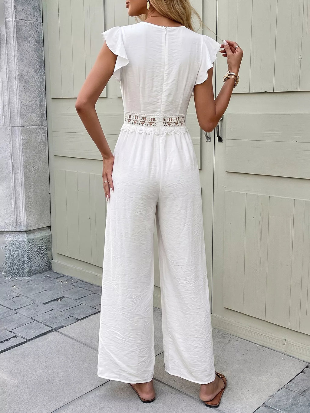 Lace Trim Wide Leg Jumpsuit