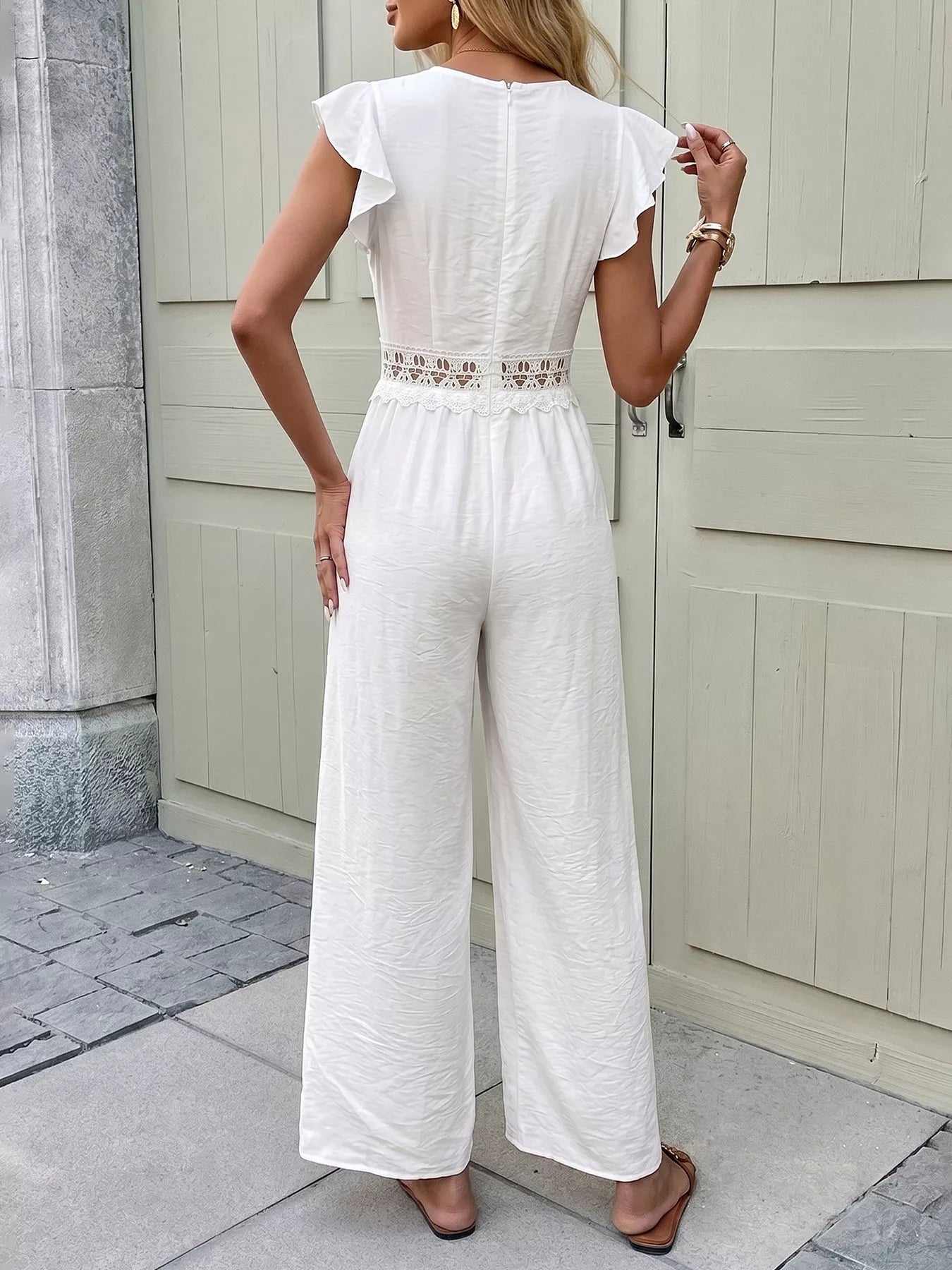 Lace Trim Wide Leg Jumpsuit