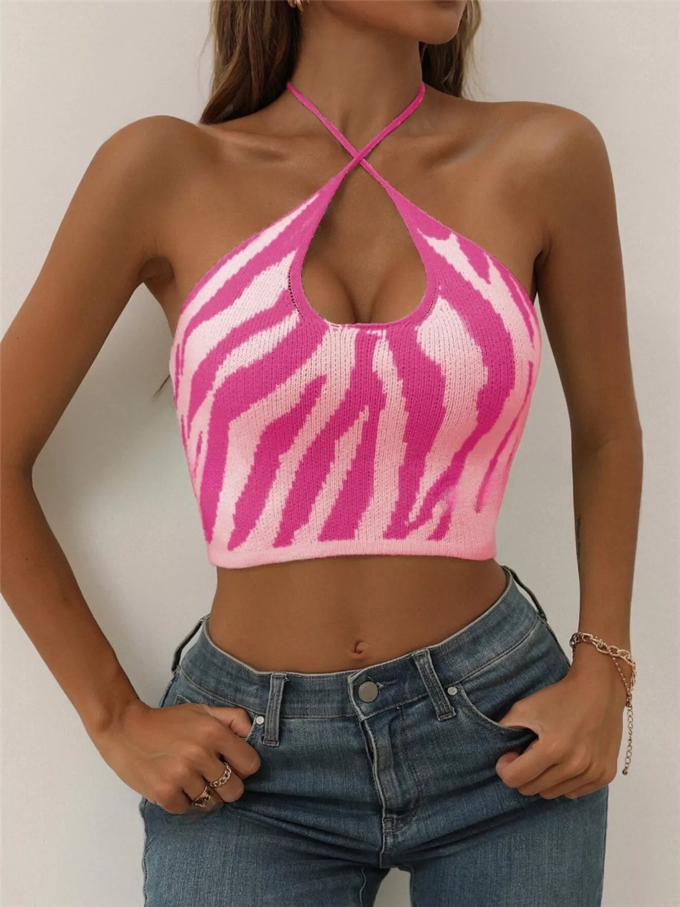 Contrast Halter Neck Knit Cami