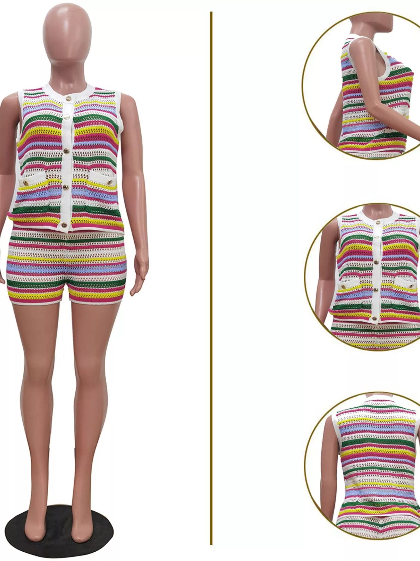 Striped Crochet Knit Top and Shorts Set