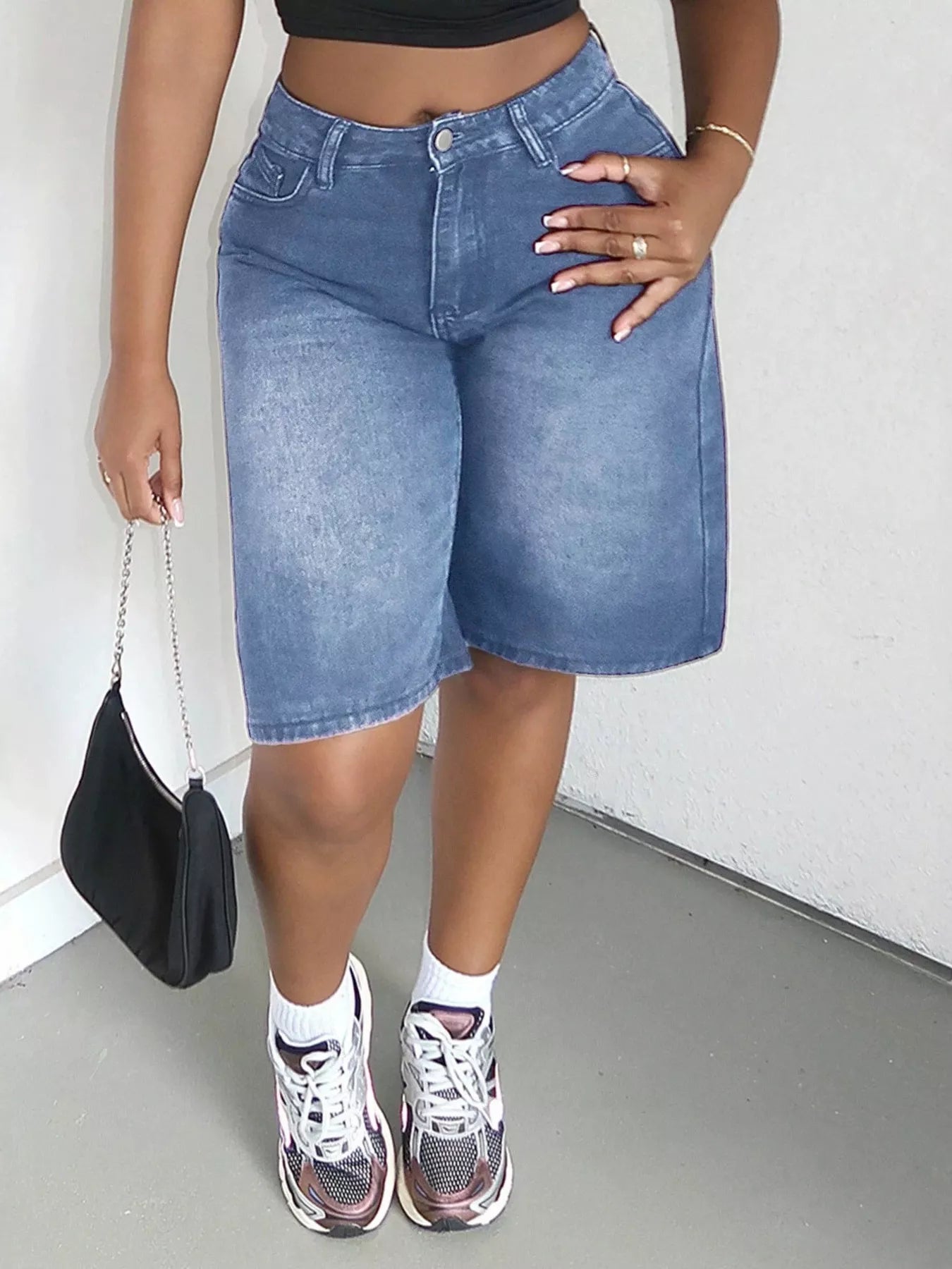 High Waisted Wide Leg Denim Shorts
