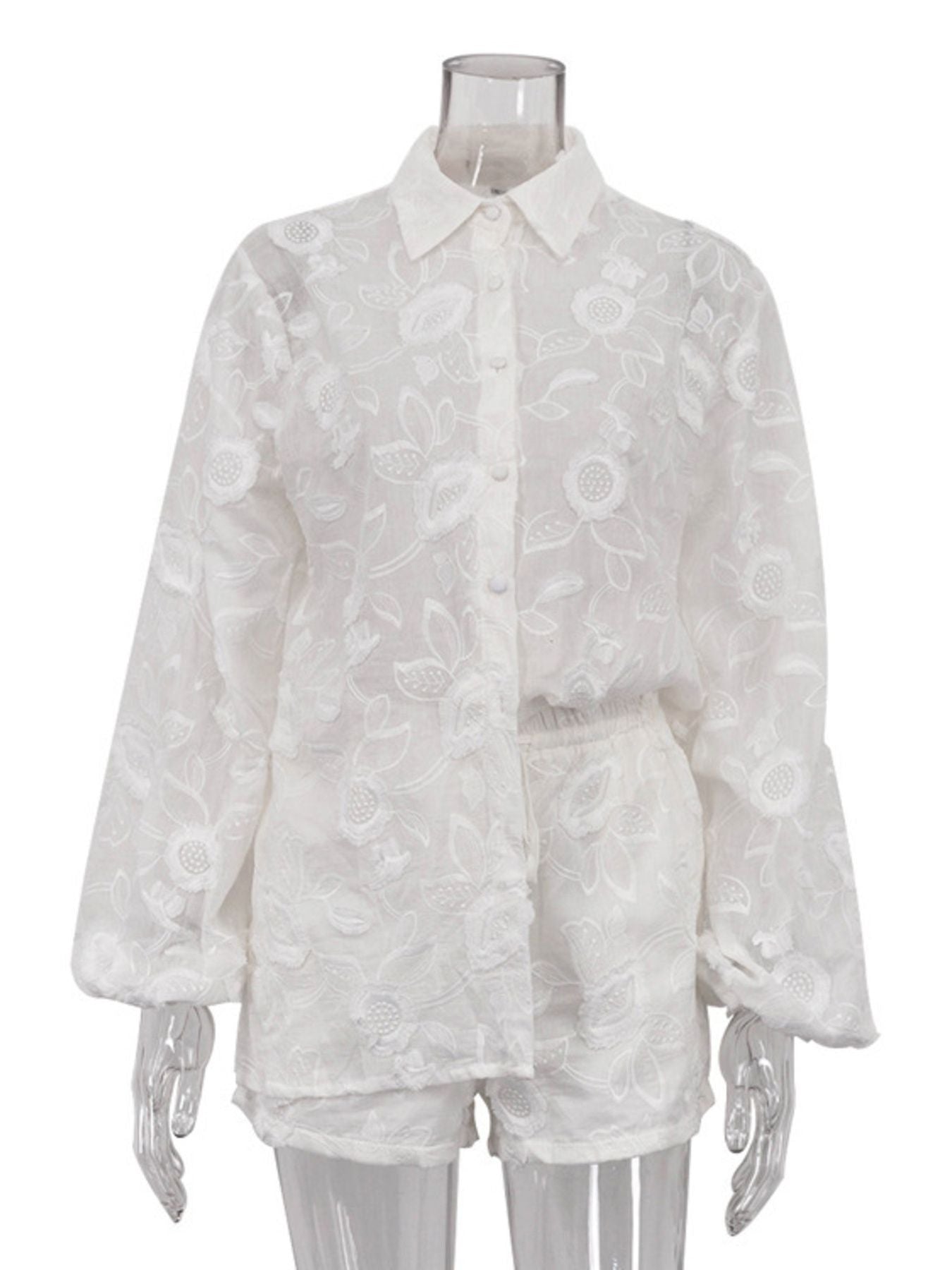 Floral Embroidered Shirt and Shorts Set