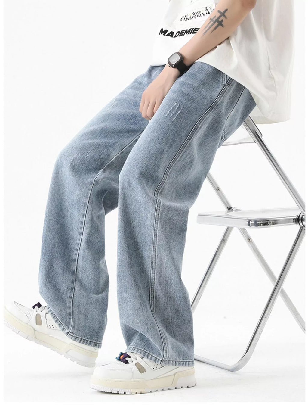 Men's Full Size Vintage Wash Wide Leg Jeans Plus Size