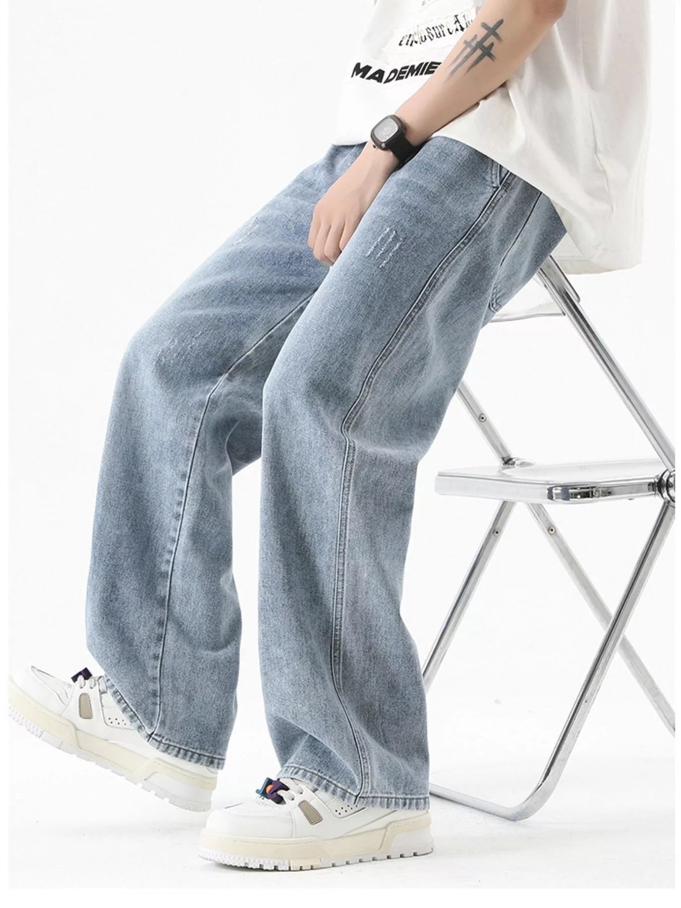 Men's Full Size Vintage Wash Wide Leg Jeans Plus Size