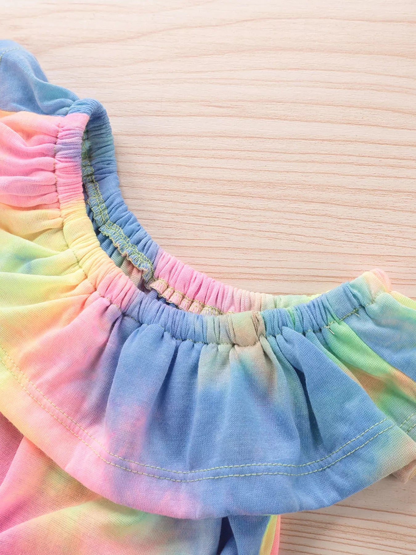 Children's Tie-Dye Ruffle Crop Top and Distressed Denim Shorts Set