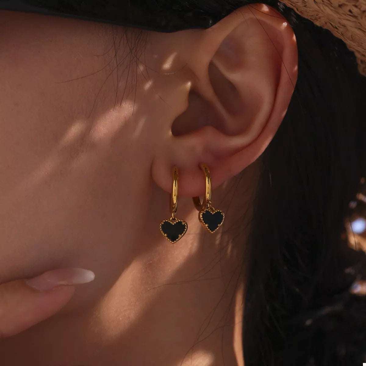 18K Gold-Plated Hoop Earrings with Heart Pendant