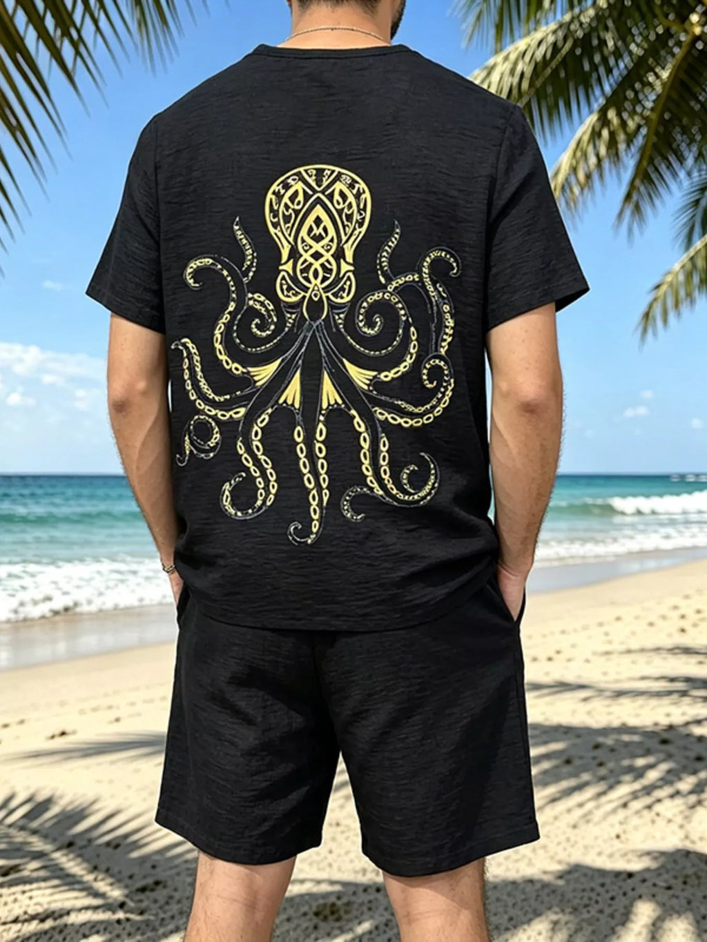 Men's Full Size Round Neck Tee and Shorts Set Plus Size