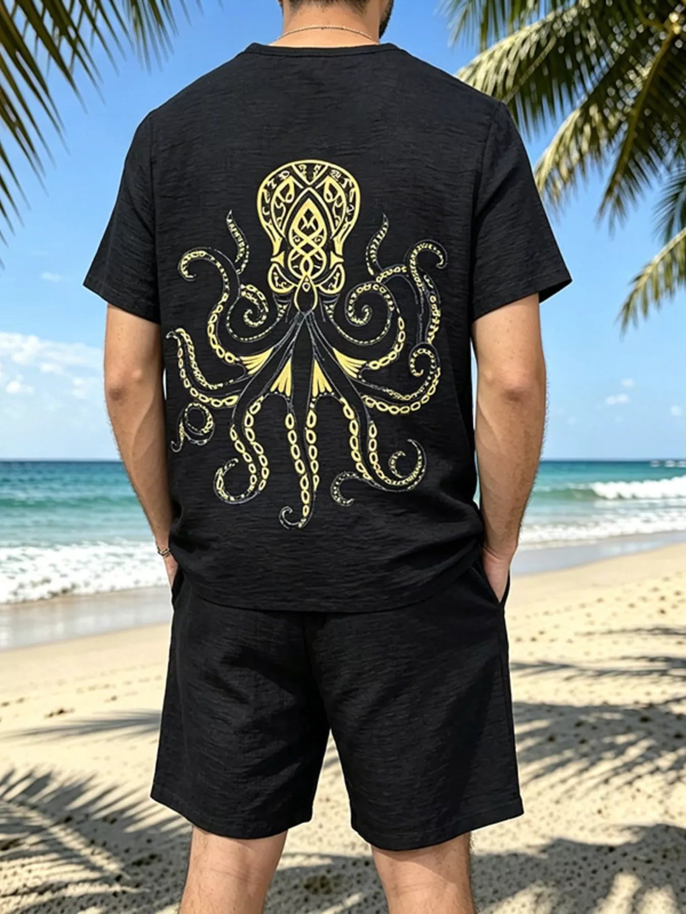 Men's Full Size Round Neck Tee and Shorts Set Plus Size