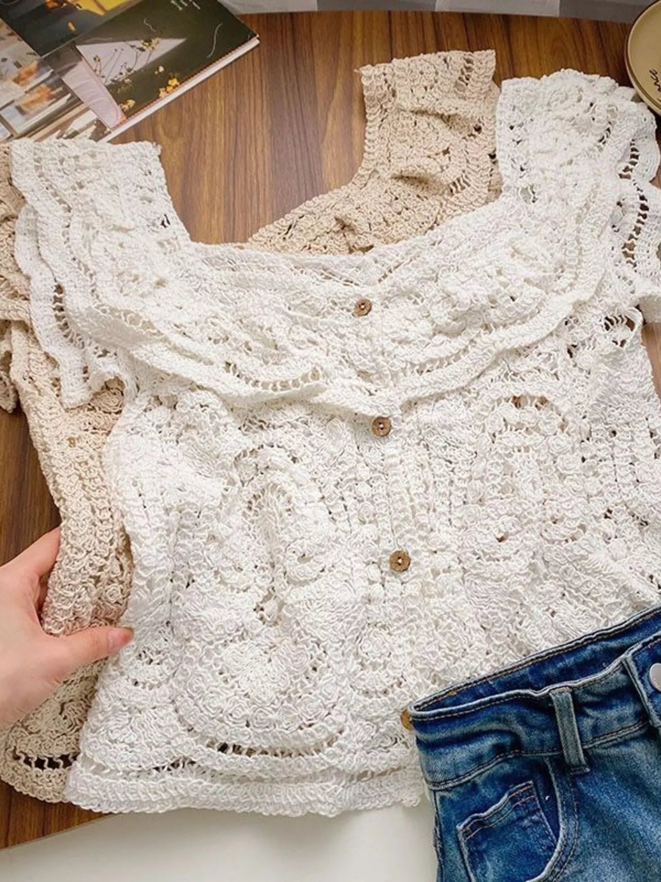 Crochet Lace Button Up Cardigan