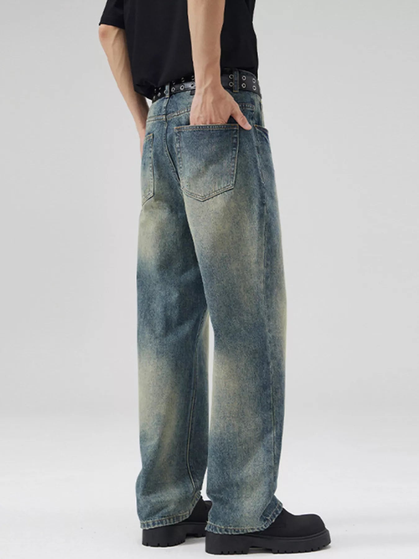 Men's Full Size Vintage Wash Wide Leg Jeans Plus Size