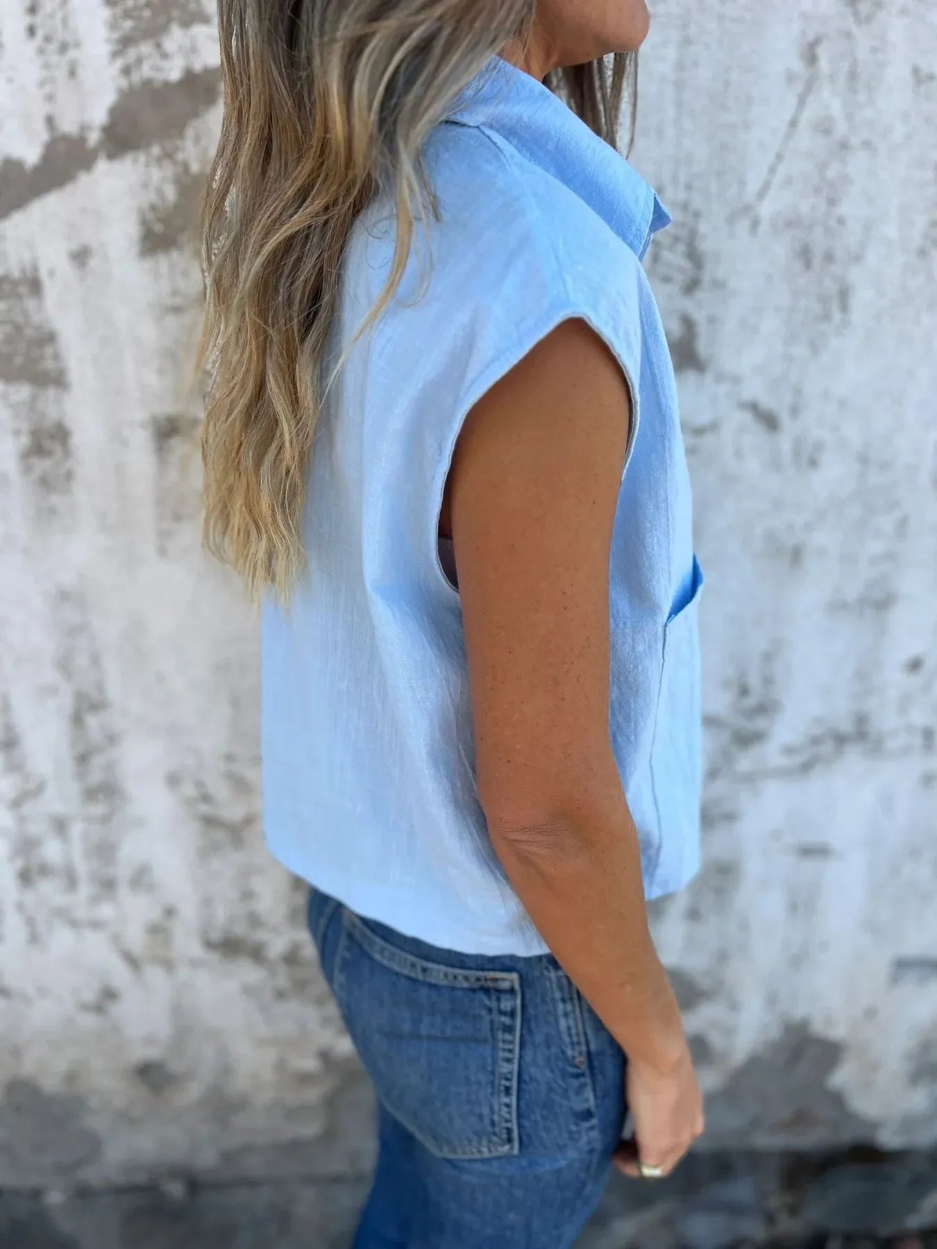 Full Size Textured Button-Front Sleeveless Shirt Plus Size