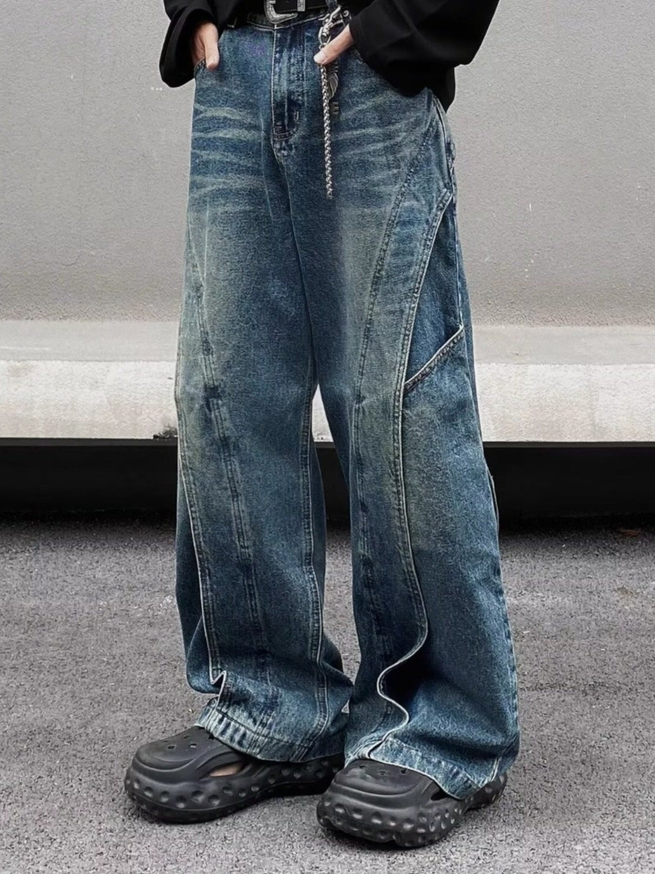 Men's Full Size Vintage Wash Wide Leg Jeans Plus Size