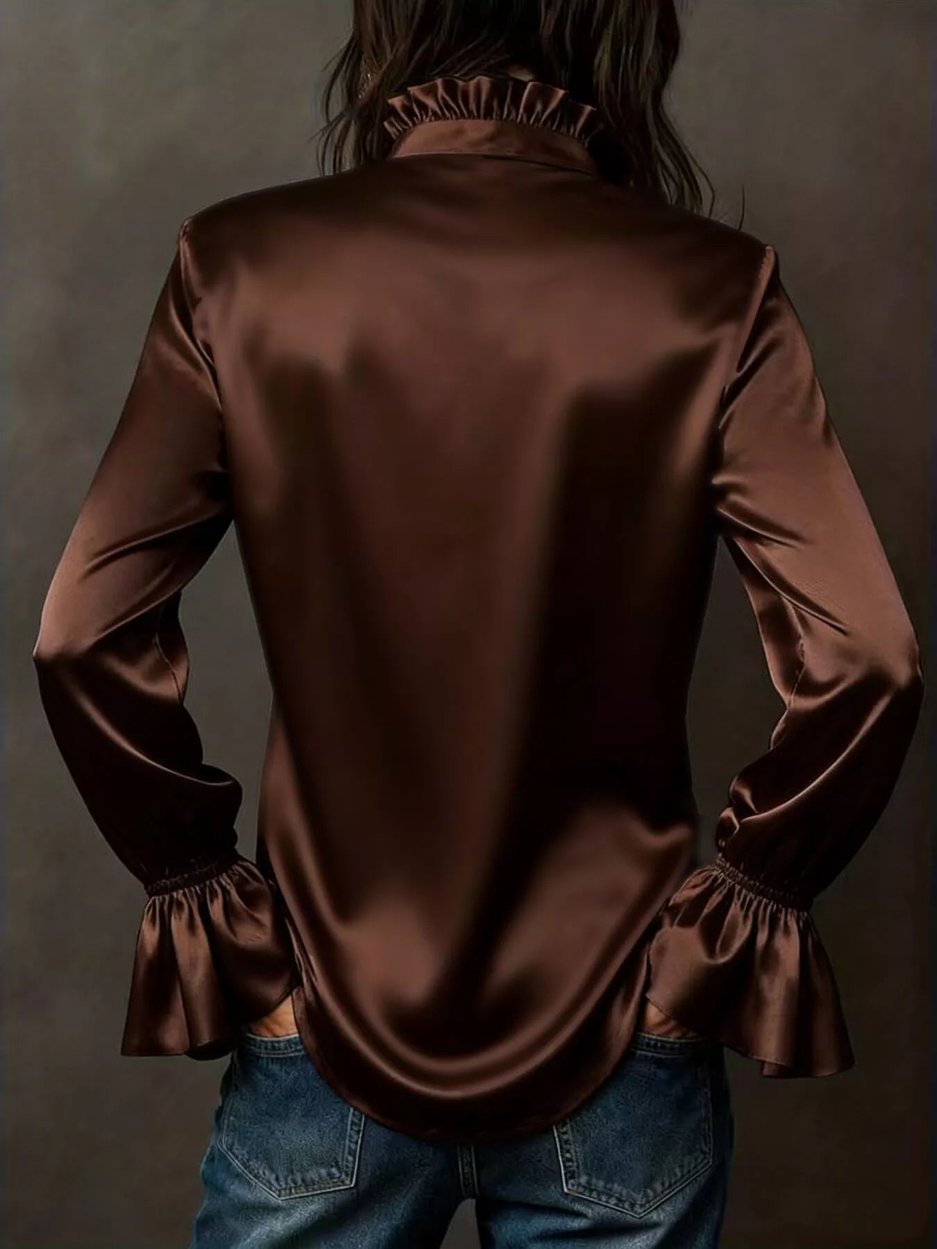 Button Up Flounce Sleeve Shirt