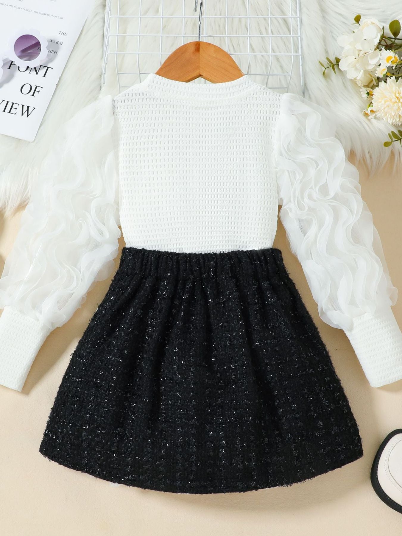 Children's Openwork Top and Tweed Skirt Set