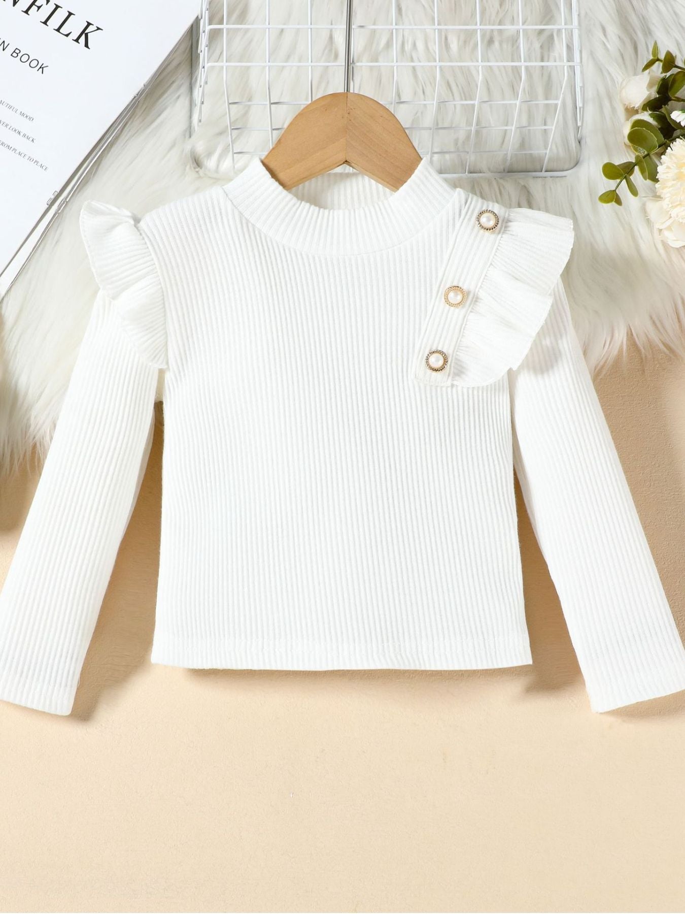 Children's Ruffled Trim Ribbed Top & Faux Leather Skirt Set