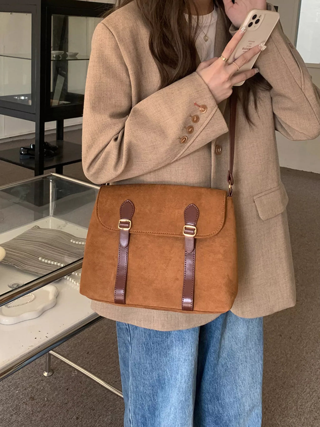 Adjustable Strap Buckle Crossbody Bag
