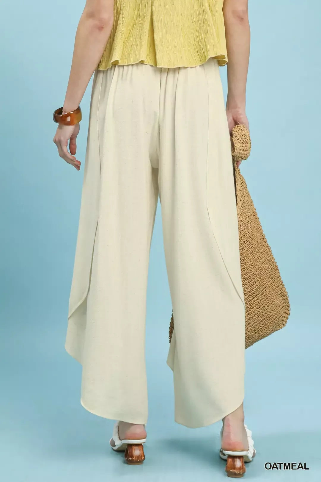 Umgee Flowy Asymmetrical Hem Wide Leg Pants