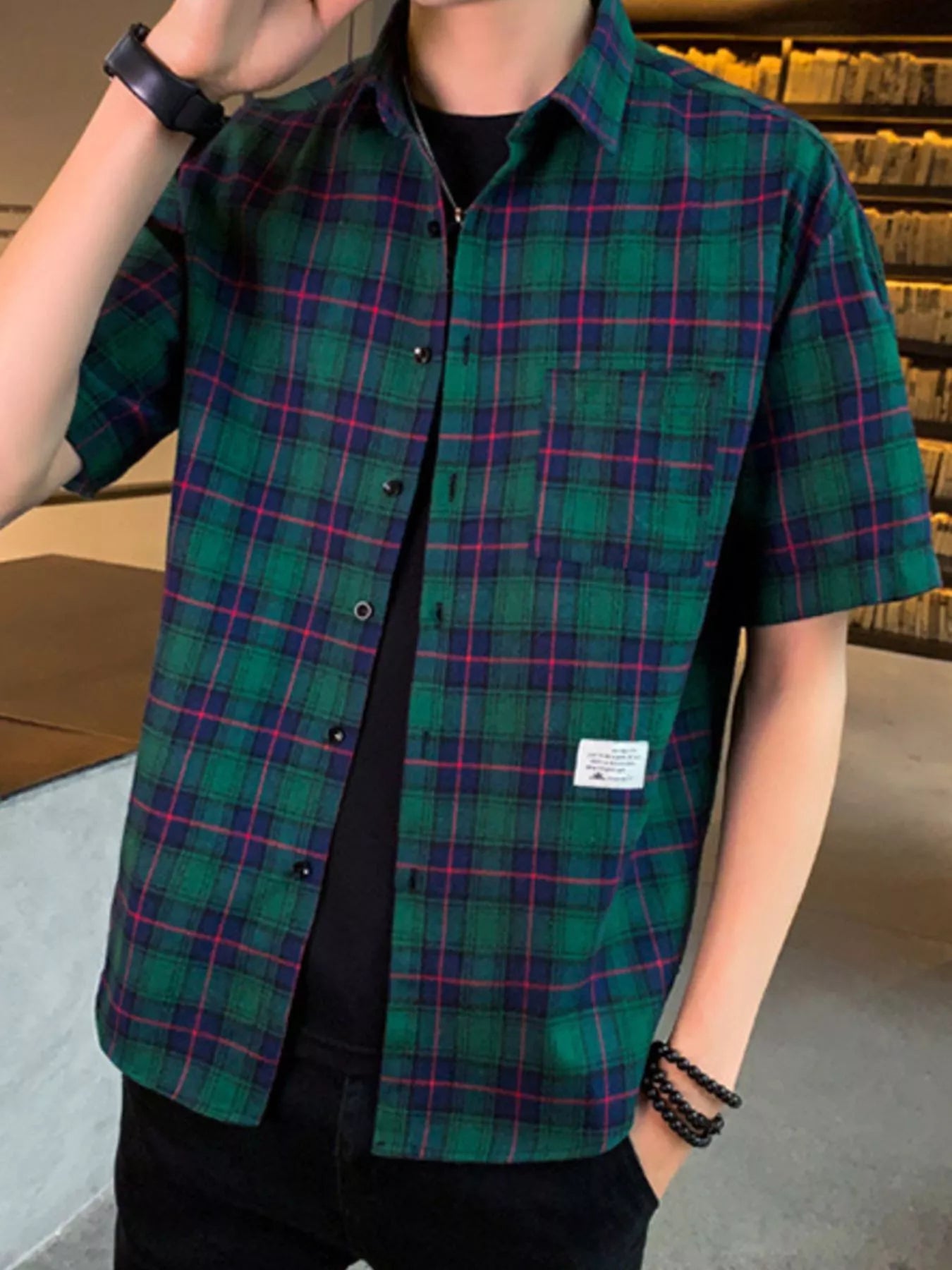 Men's Plus Size Casual Plaid Short Sleeve Shirt
