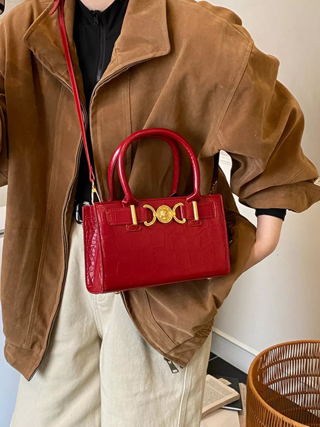 Crocodile Embossed Crossbody Bag