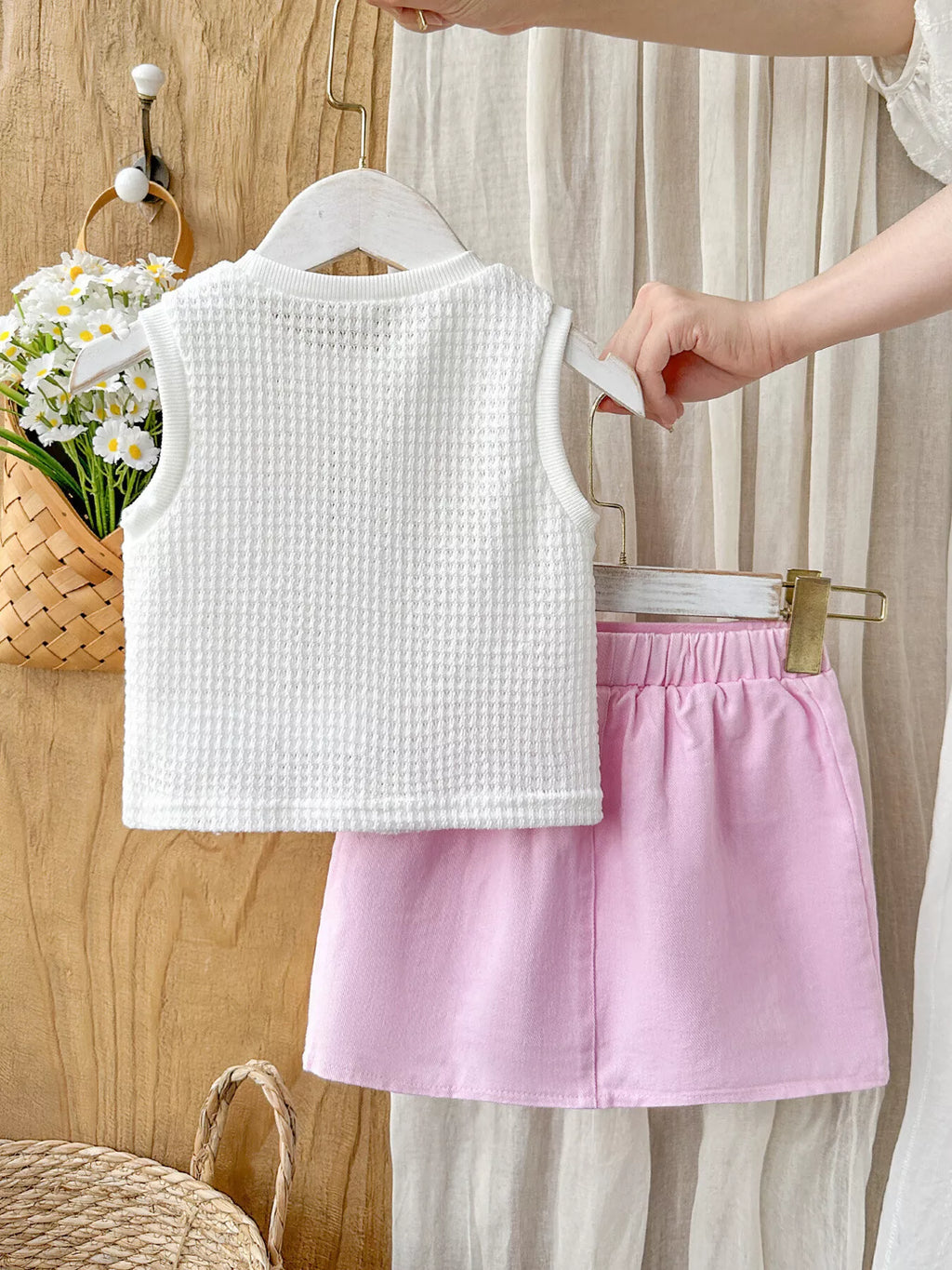 Children's Flower Sleeveless Top and Skirt Set