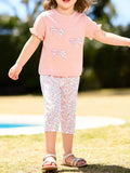 Children's Floral Bowknot Ruffle Sleeve Top & Cropped Pants Set