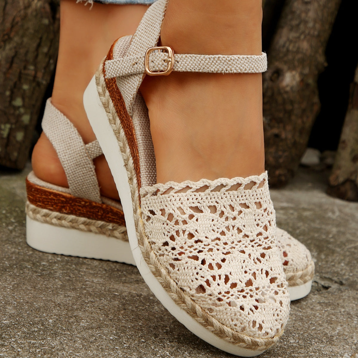 Floral Ankle Strap Espadrille Sandals