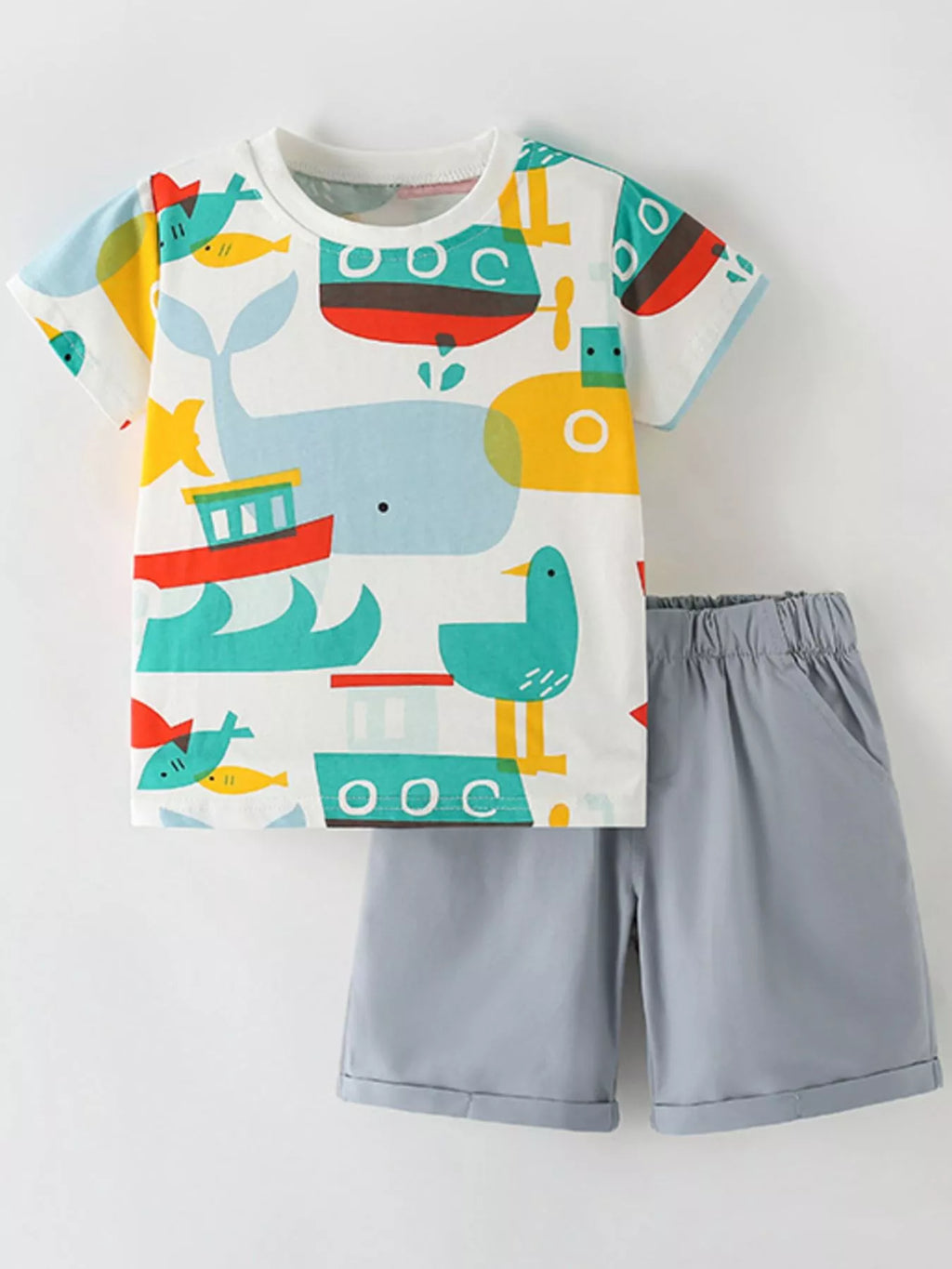 Children's Cartoon Print T-Shirt and Shorts Set