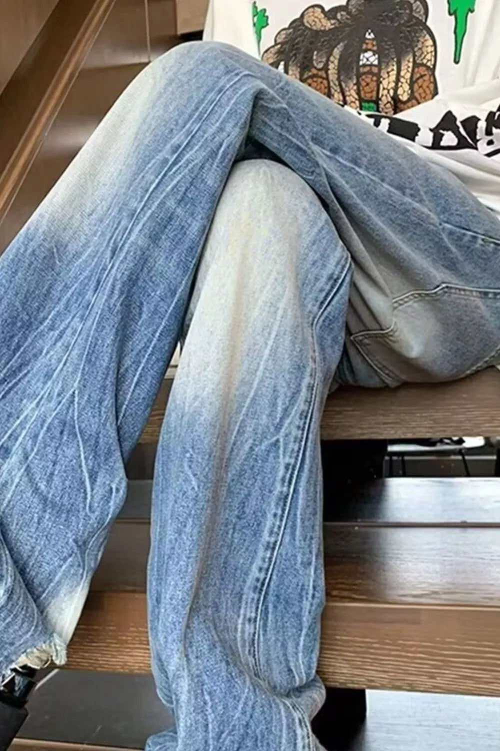 Men's Full Size Vintage Wash Wide Leg Jeans Plus Size