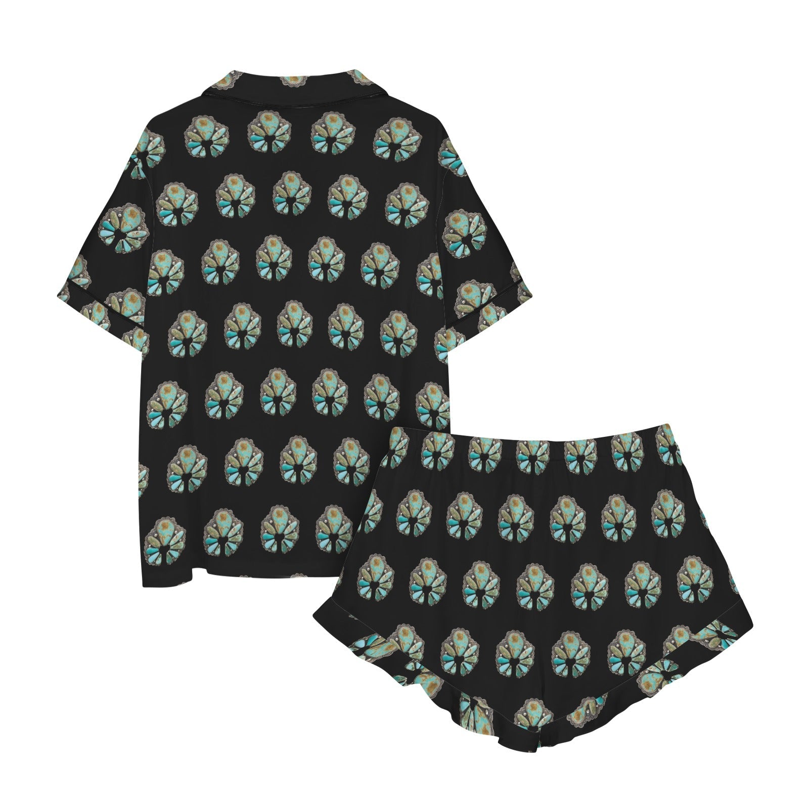Baha Ranch Turquoise Naja Black Western Satin Pajama set