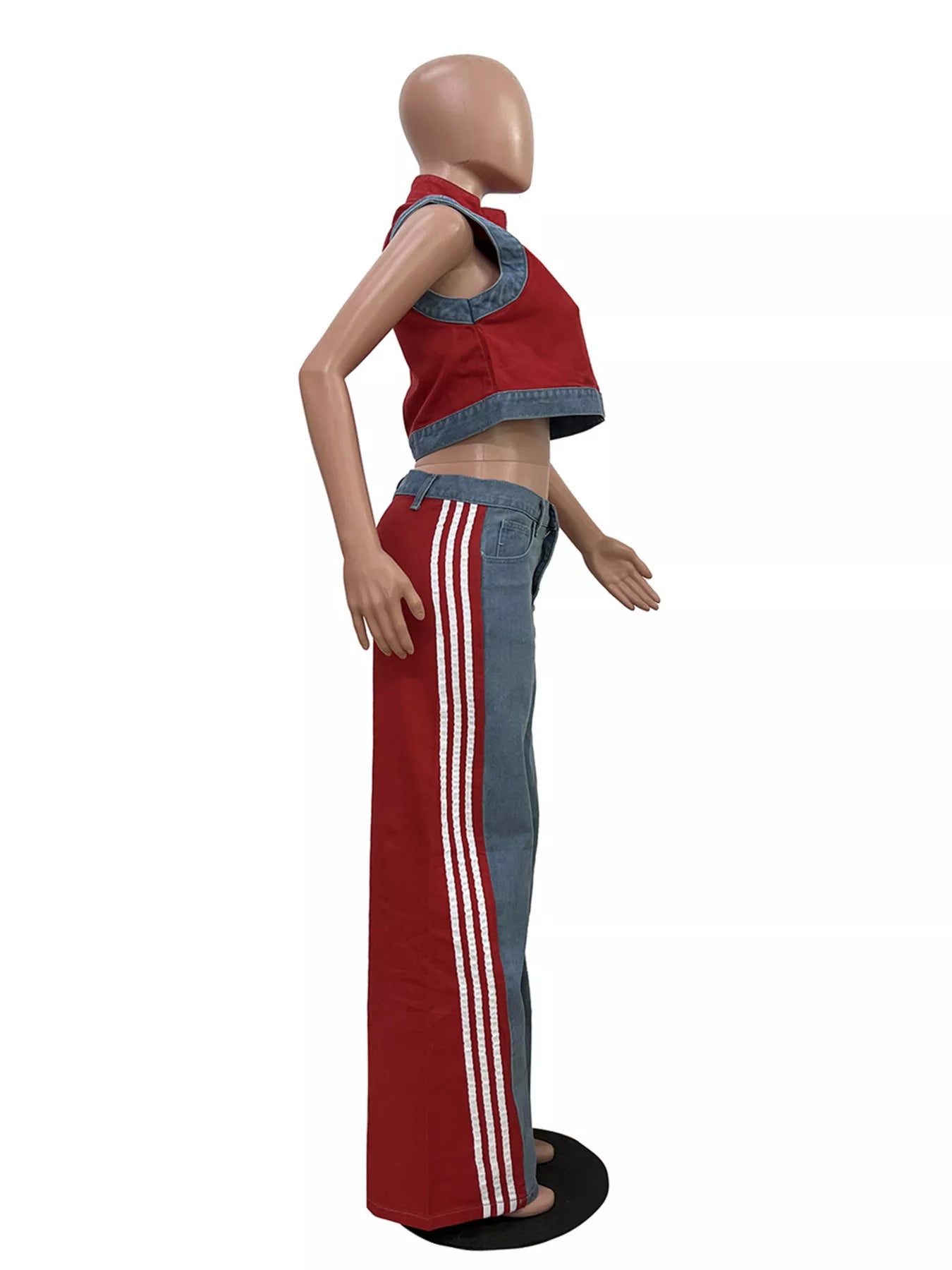 Zip Front Crop Top and Striped Pants Set