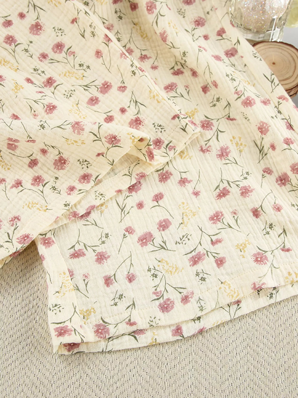 Floral Print Button-Down Top and Pants Lounge Set