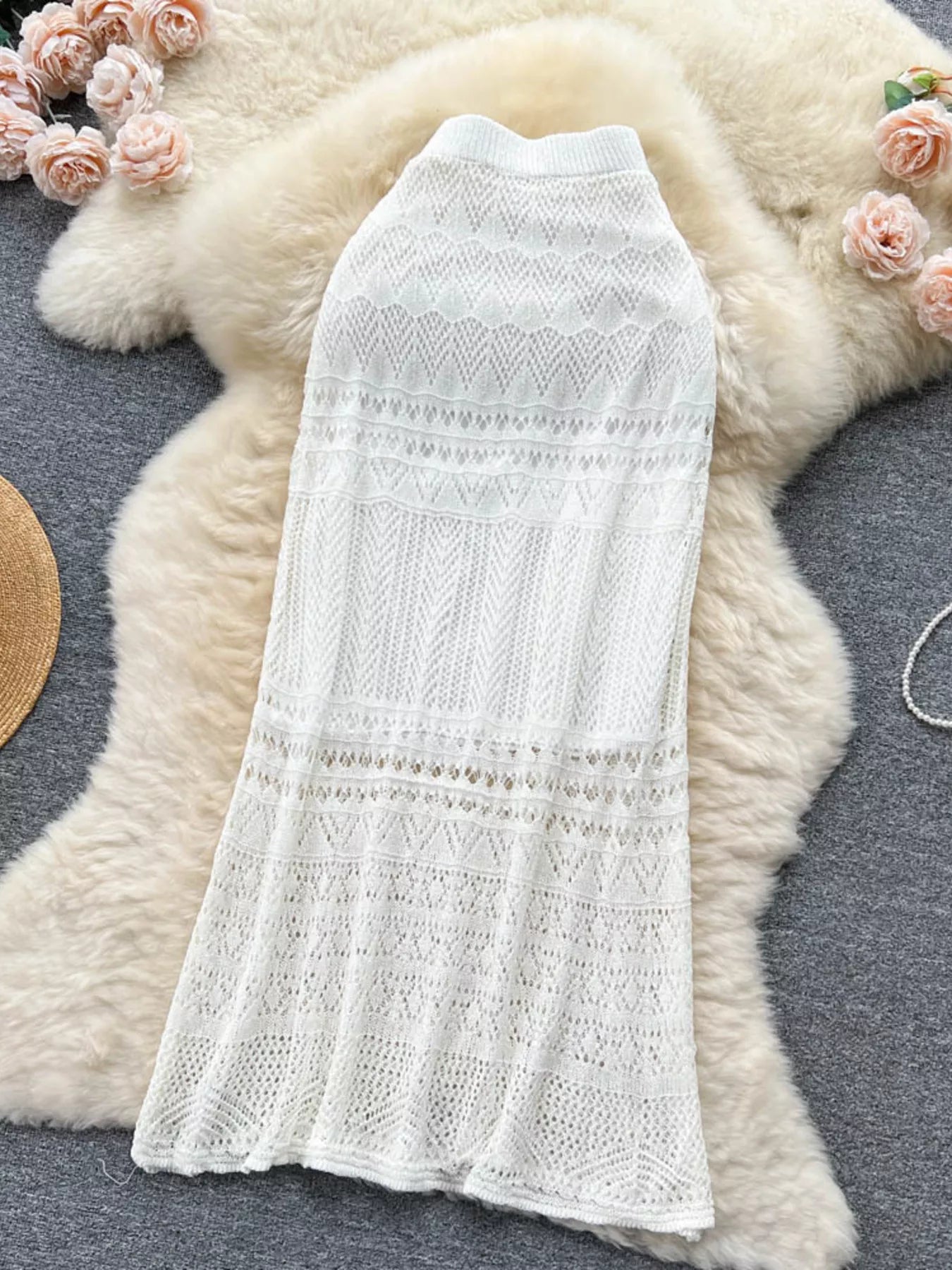 Knitted Hollow Out Maxi Skirt