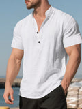 Men's Full Size Casual Linen Blend Short Sleeve Shirt Plus Size