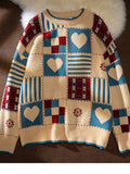 Men's Heart Pattern Checkered Sweater