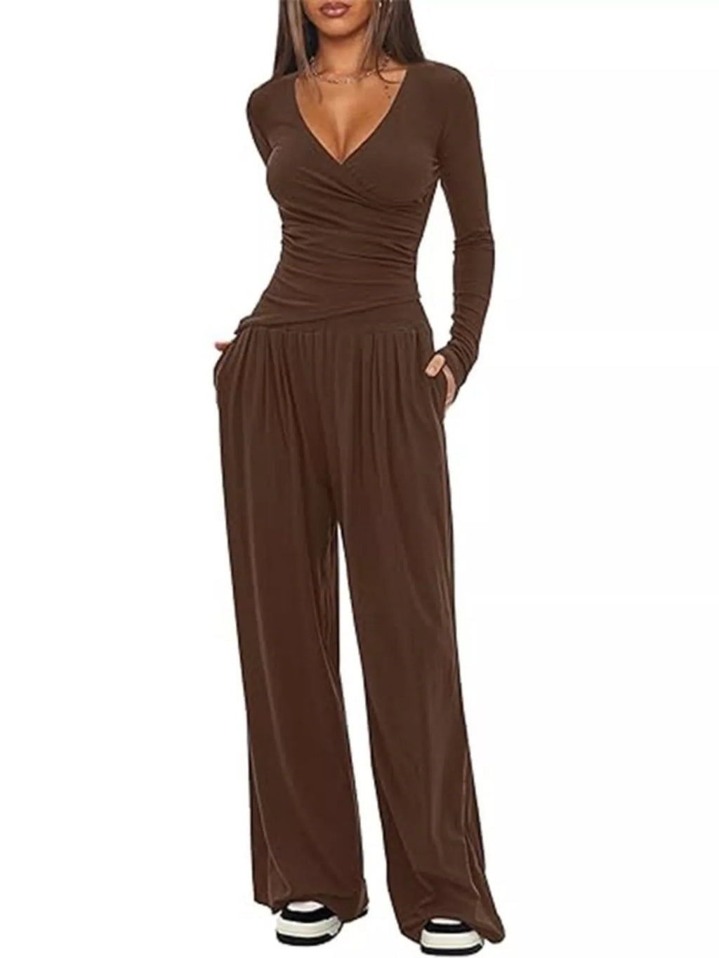 Casual Long Sleeve Top and Wide Leg Pants Set