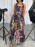 Full Size Abstract Print Halter Neck Maxi Dress Plus Size