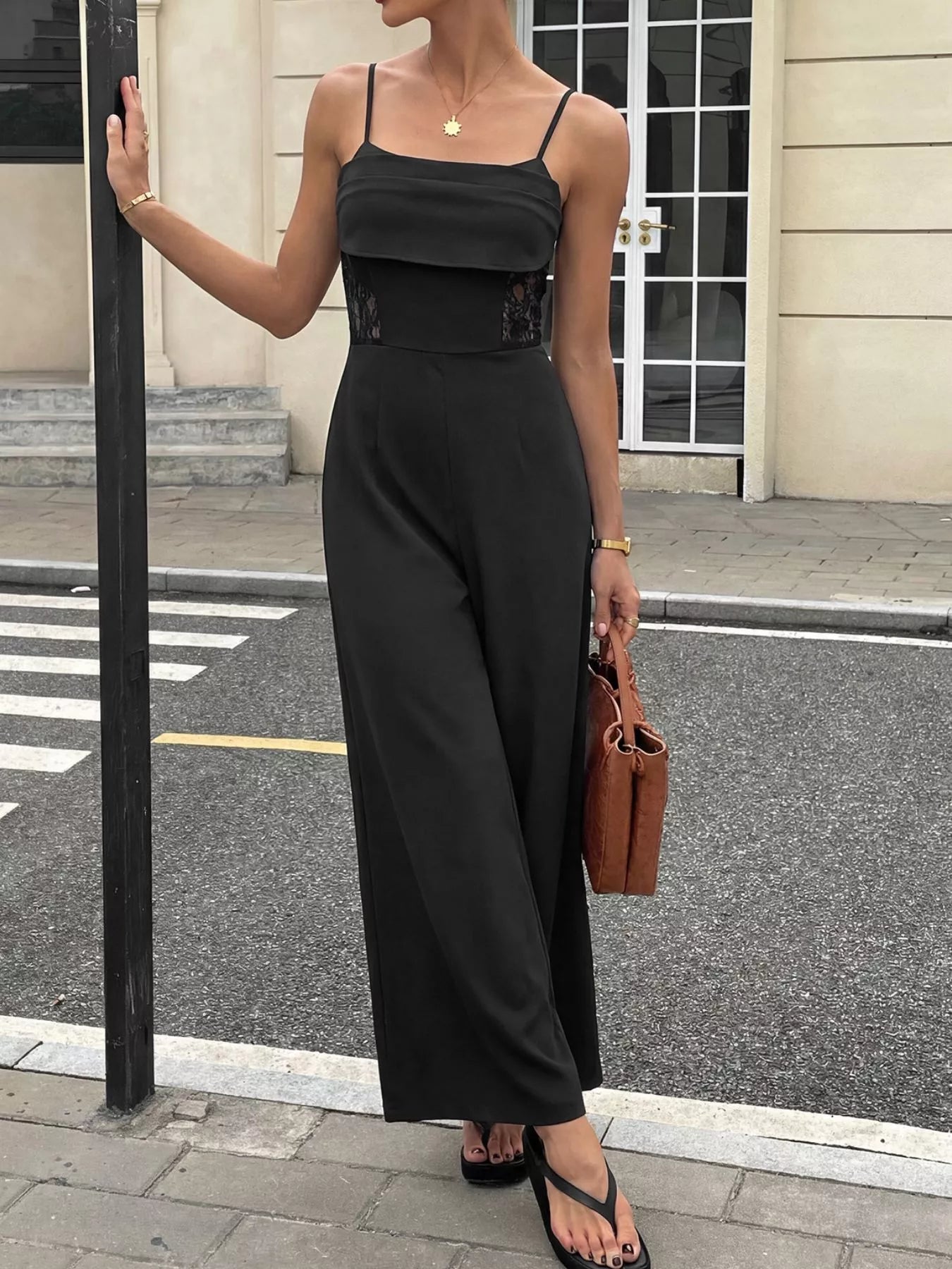 Lace Trim Wide Leg Jumpsuit