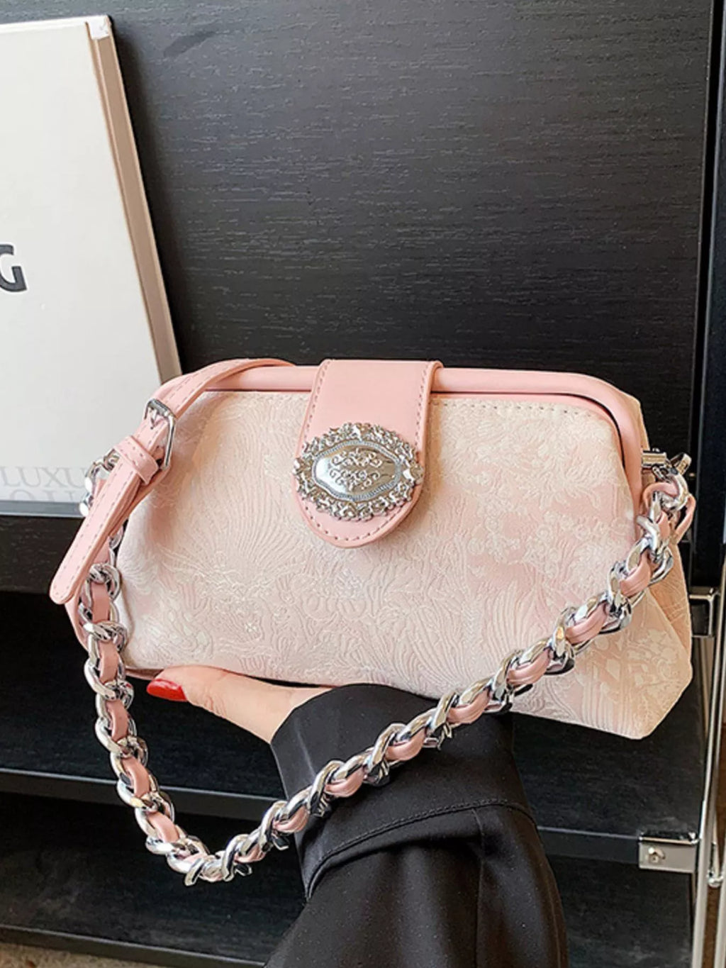 Embroidered Chain Crossbody Bag