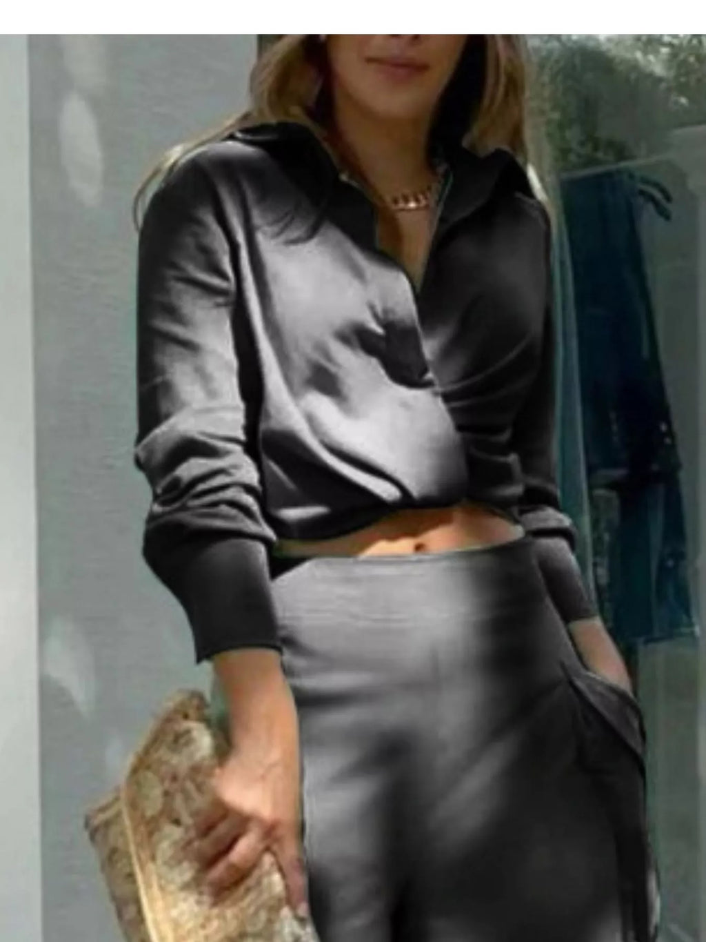 Long Sleeve Shirt and Wide Leg Pants Set