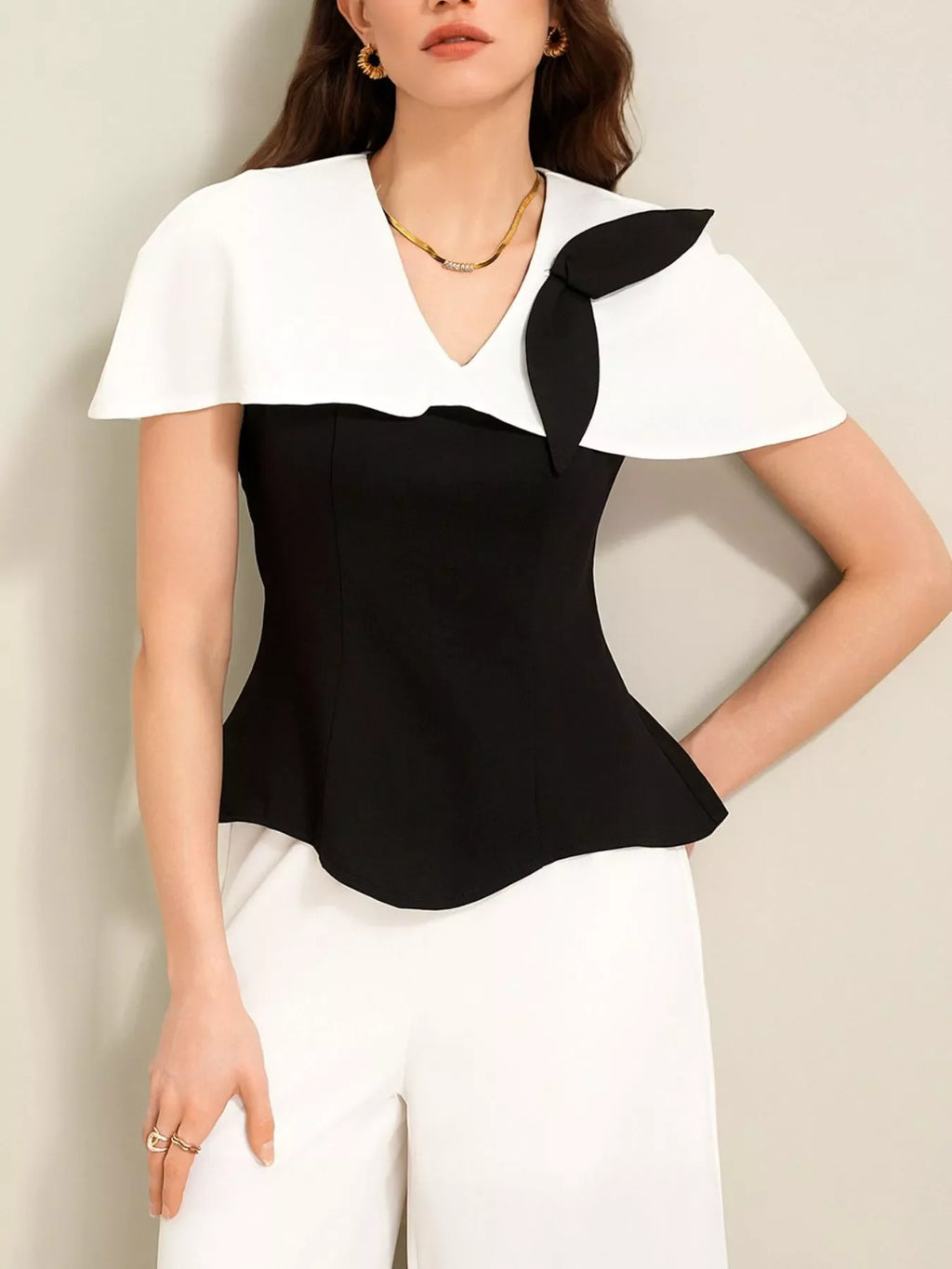 Peplum Top with Wide-Leg Pants Set