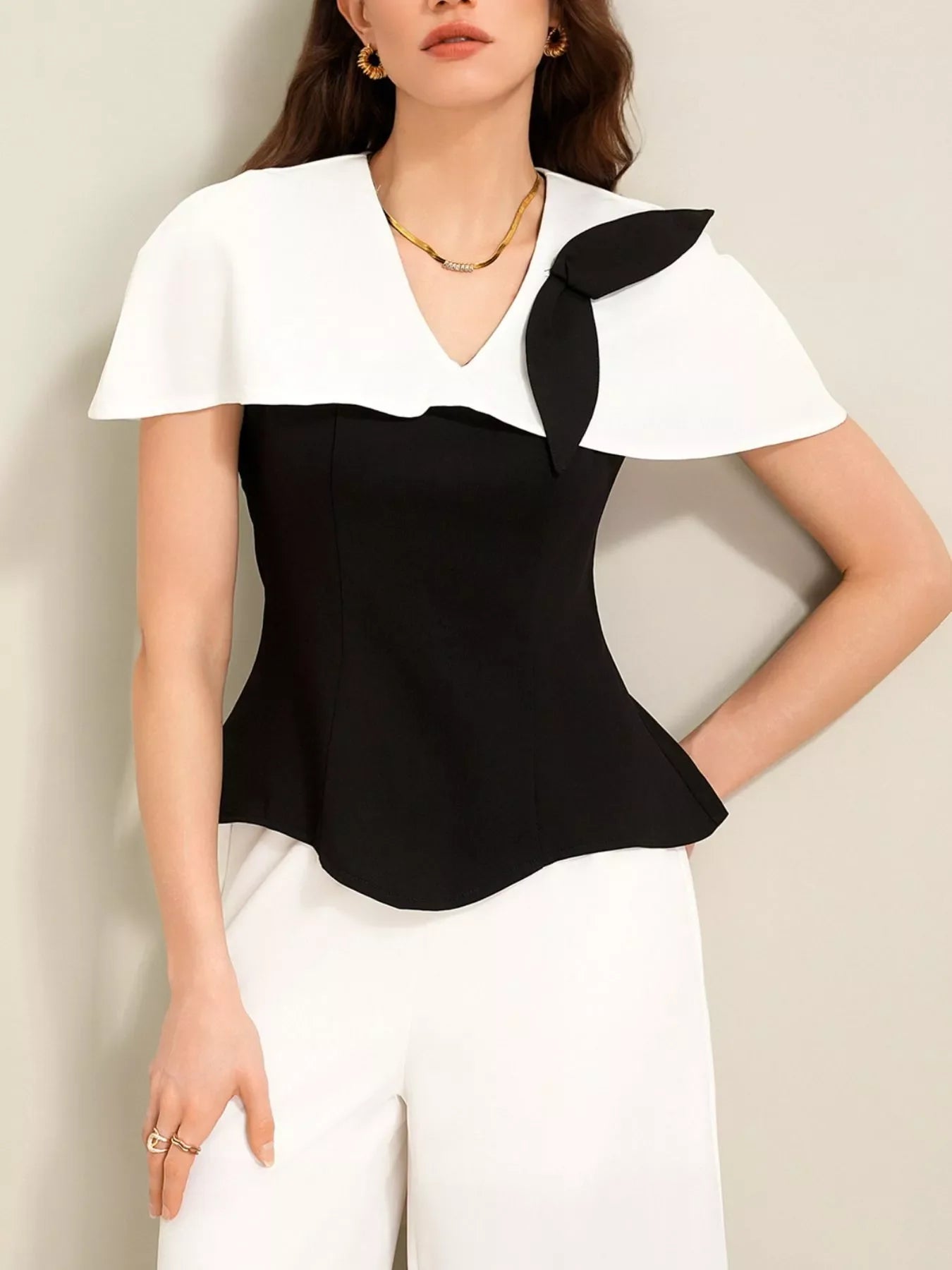 Peplum Top with Wide-Leg Pants Set