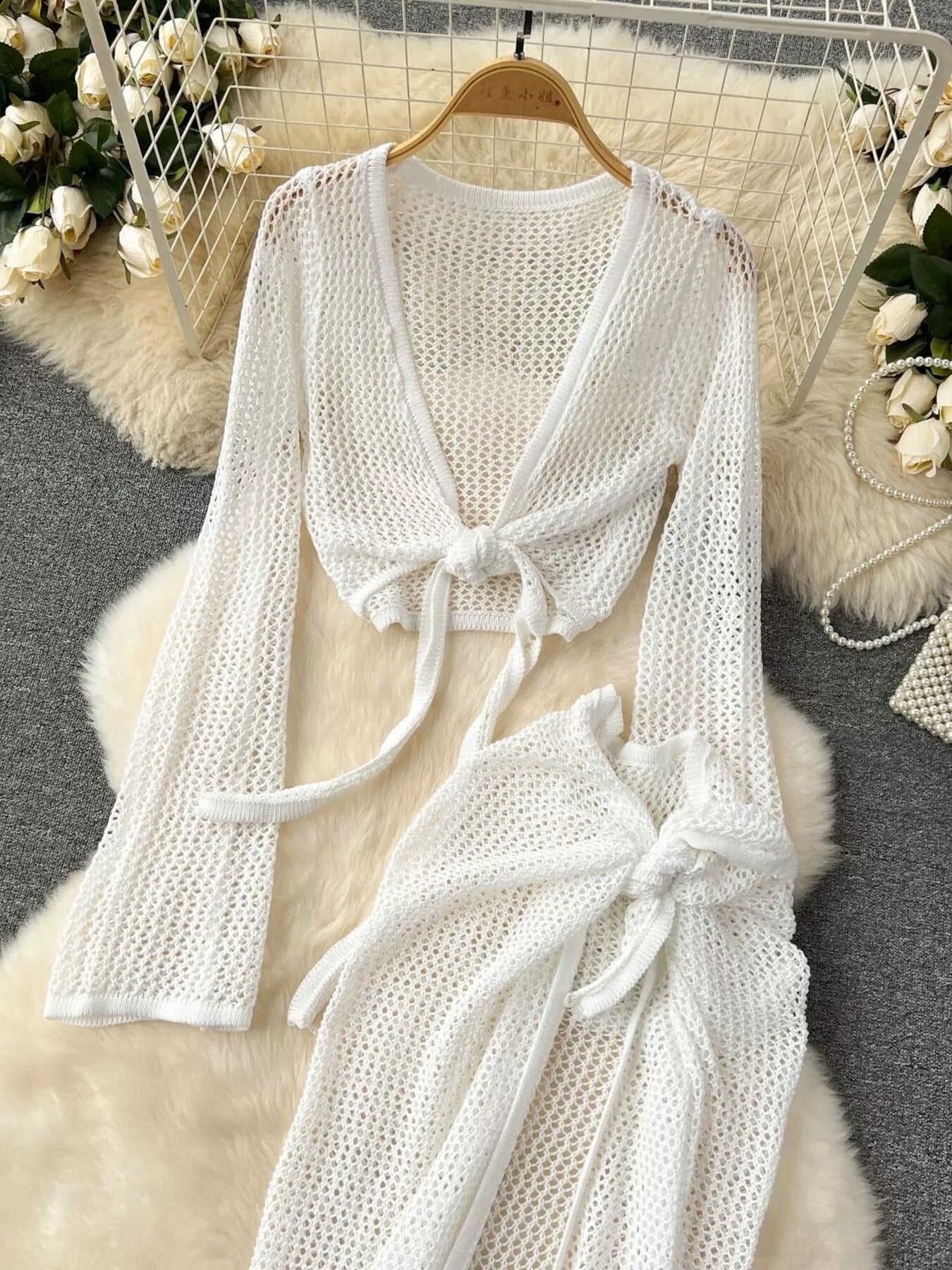 Knitted Crop Top and Slit Skirt Set