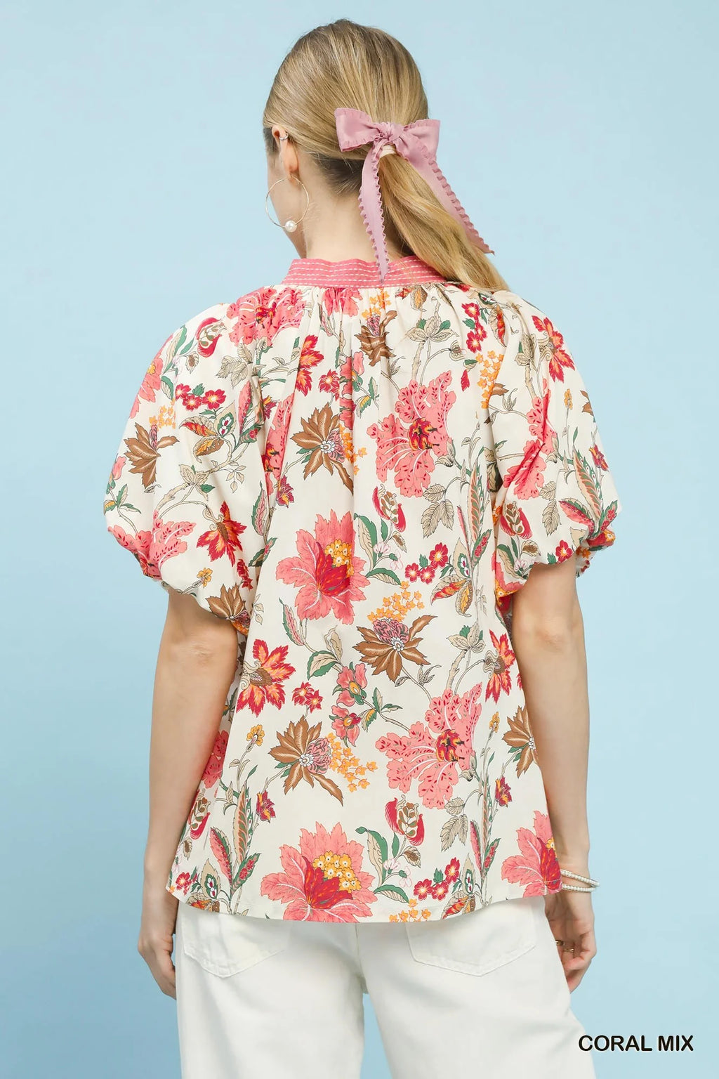 Umgee Mix Floral Puff Sleeve Blouse