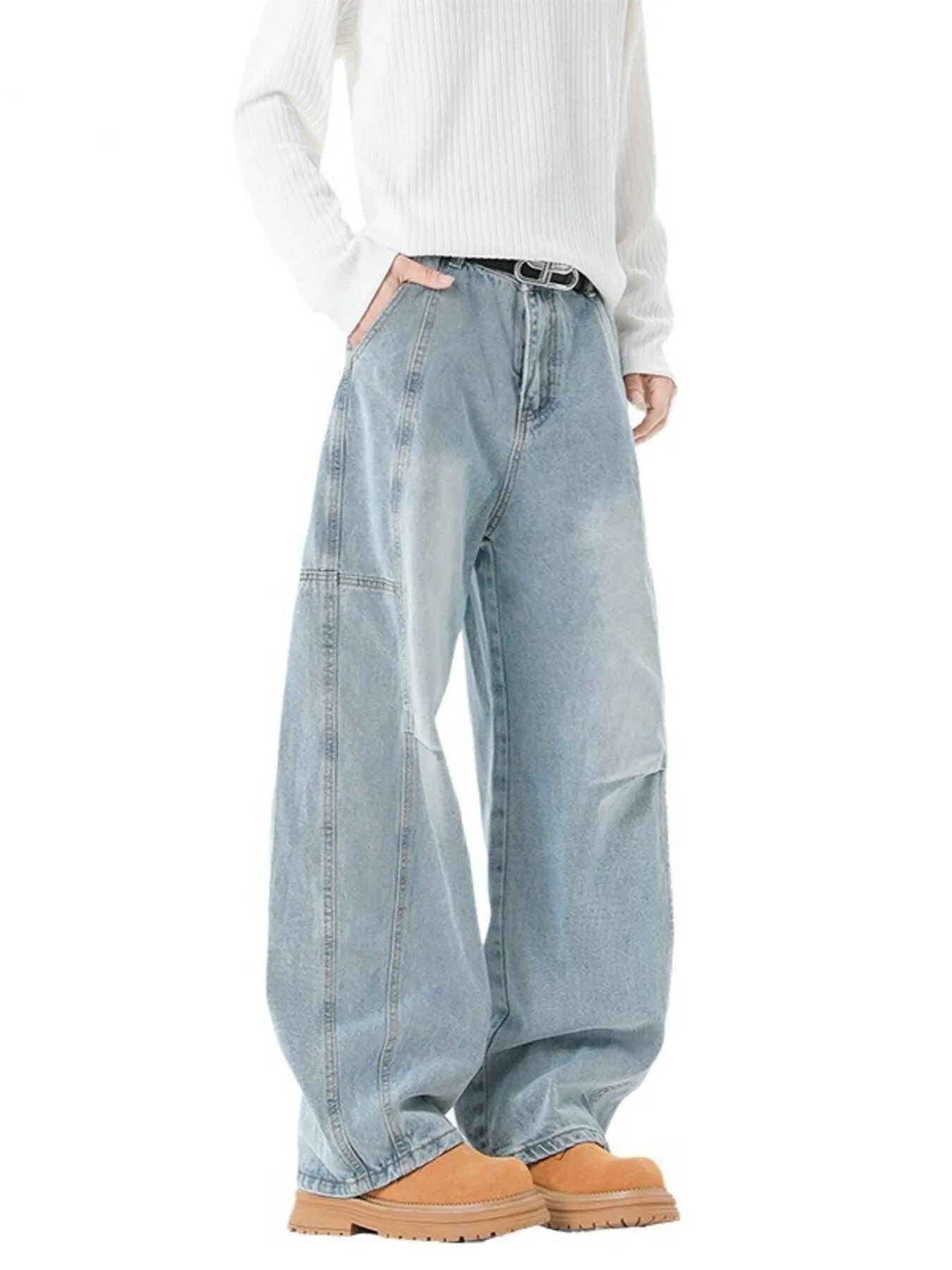 Men's Full Size Wash Wide Leg Jeans Plus Size
